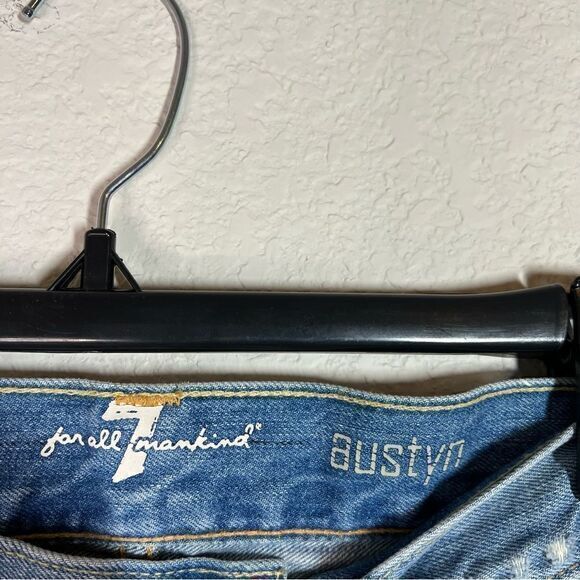 7 For All Mankind Blue Austyn Fringe Slit Cotton Straight Leg Jeans Mens Size 32 - Picture 3 of 11